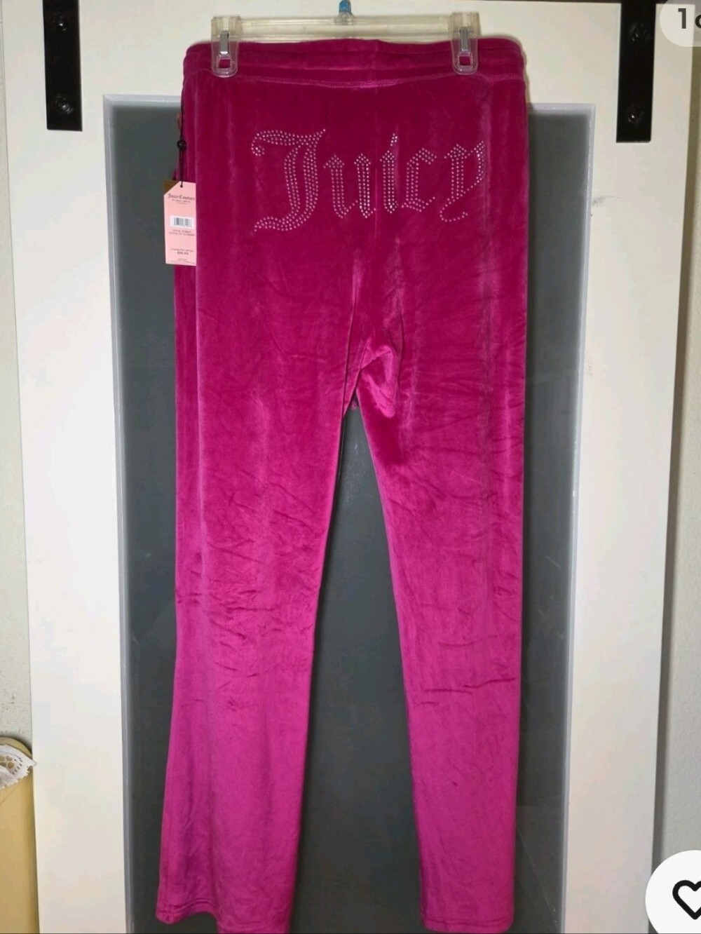 Juicy Couture Womens L Fuchsia Velour Pants with Rhinestone Logo Y2K Style